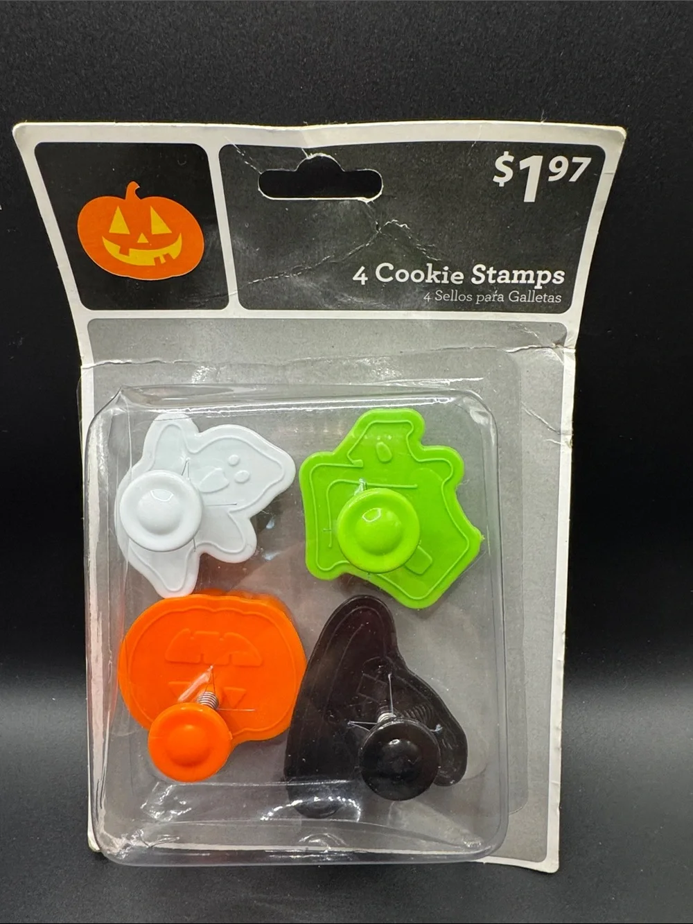 Lot of Halloween Cookie Cutters & Stamp Set unopened. Bat, cat, raven, fangs.